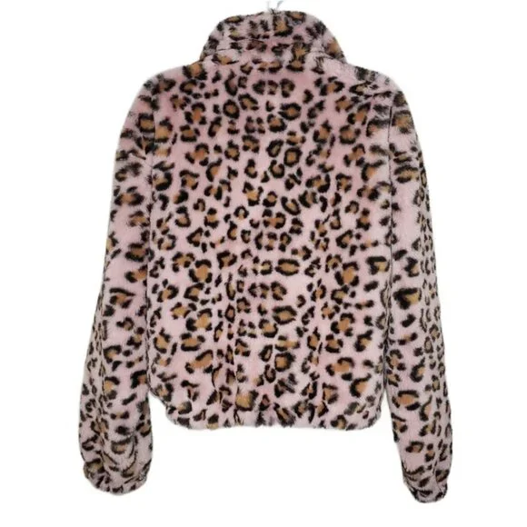 Know One Cares Women's Plush Leopard Print Full Zip Jacket, Pockets Sz M (1202) - Picture 4 of 6